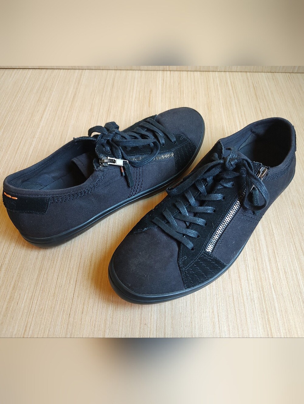 Hugo Boss Orange Sonoro Black Suede Fabric Zip Lace Up Sneakers Size 43 Shoes